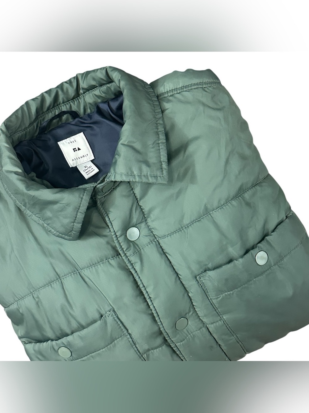Free Assembly Boys XL 14/16 Green Quilted Shirt Jacket Lightweight Puffer Snap